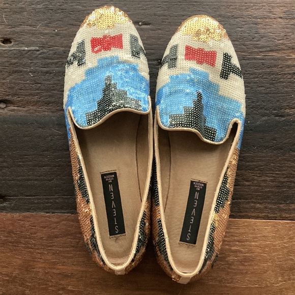 Steve Madden Smoking Shoes Sequin Ikat Bow Tie Flats Formal Pride 8.5 - Picture 6 of 9